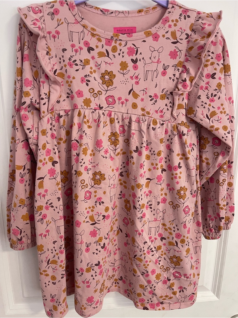 Charming Pink Dress with Floral and Animal Print